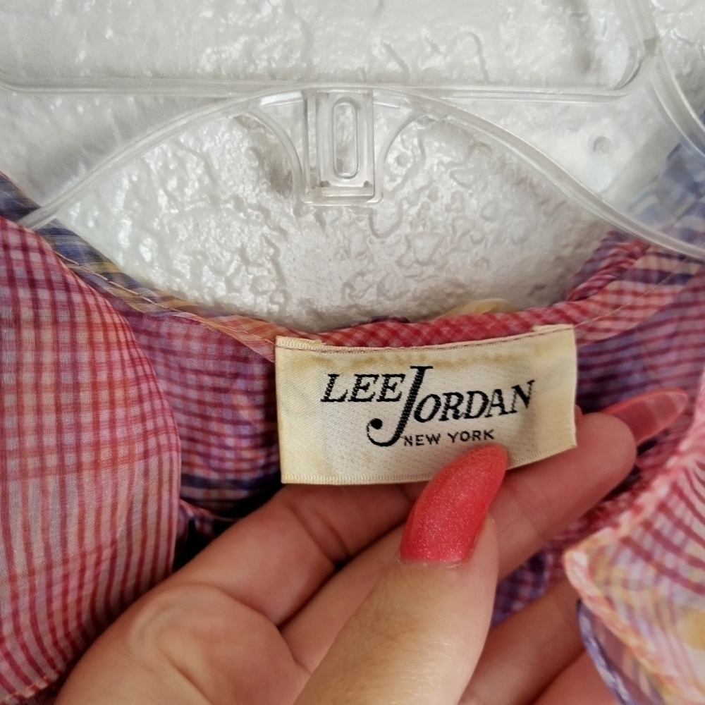 Vintage Lee Jordan New York sheer chiffon long sleeve belted maxi dress sz S - Picture 6 of 11